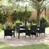 Garden Dining Set with Cushion 5 pcs Black Poly Rattan
