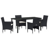 Garden Dining Set with Cushion 5 pcs Black Poly Rattan