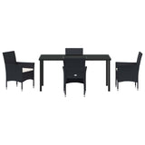 Garden Dining Set with Cushion 5 pcs Black Poly Rattan