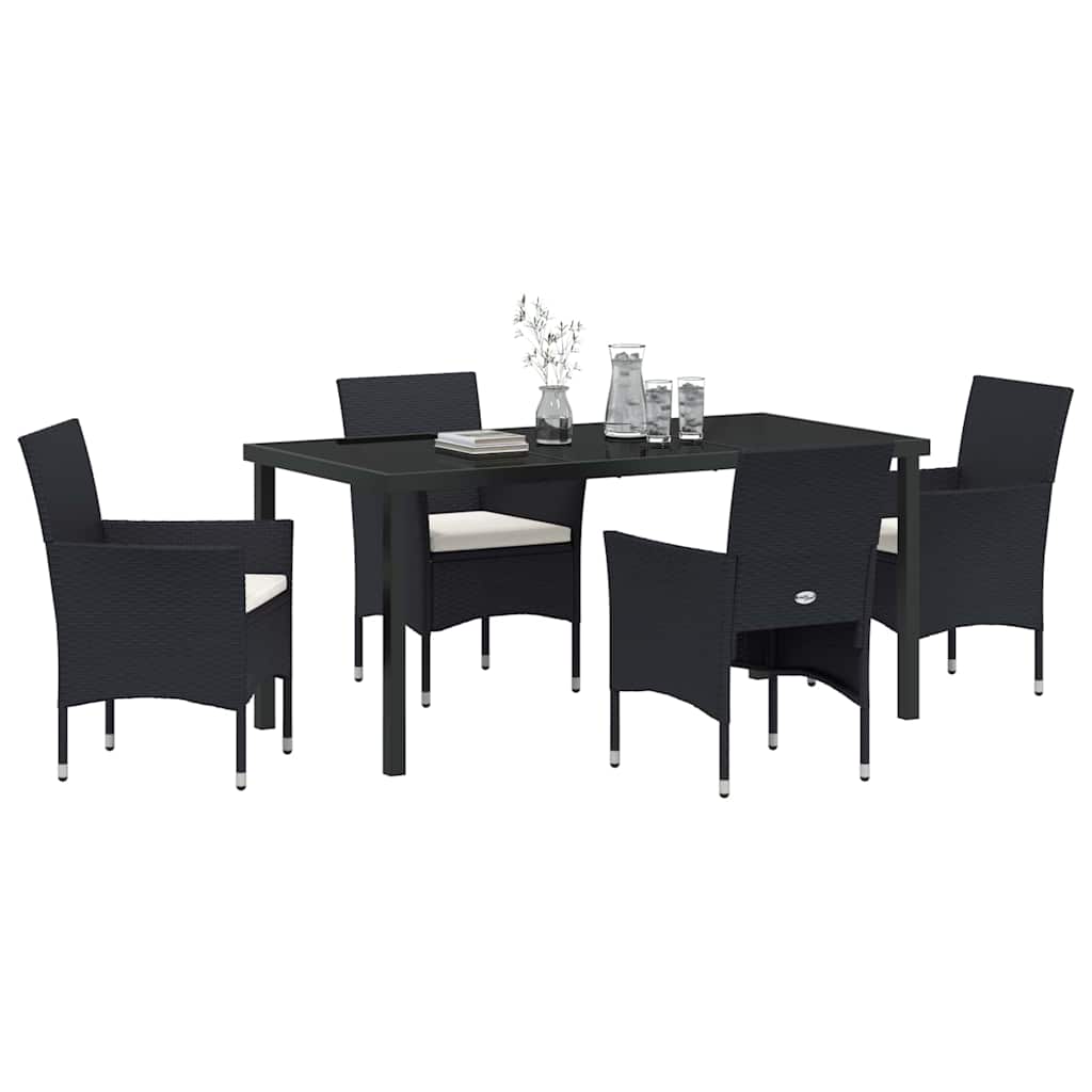Garden Dining Set with Cushion 5 pcs Black Poly Rattan