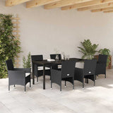 Garden Dining Set with Cushion 7 pcs Black Poly Rattan - Top-Down View