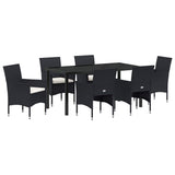 Garden Dining Set with Cushion 7 pcs Black Poly Rattan