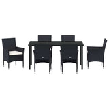 Garden Dining Set with Cushion 7 pcs Black Poly Rattan - Close-Up Angle