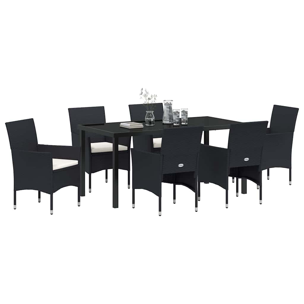 Garden Dining Set with Cushion 7 pcs Black Poly Rattan