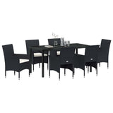Garden Dining Set with Cushion 7 pcs Black Poly Rattan - Side View