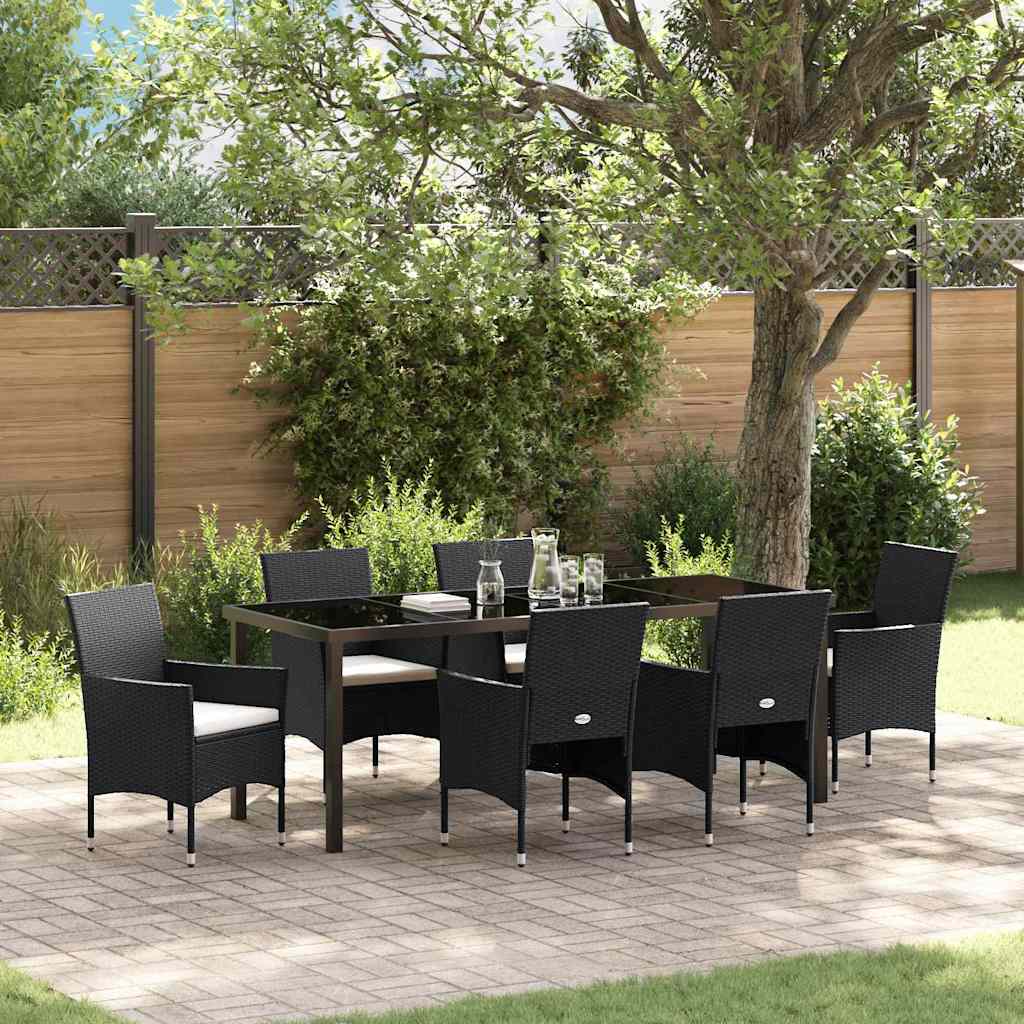 Garden Dining Set with Cushion 7 pcs Black Poly Rattan