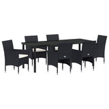 Garden Dining Set with Cushion 7 pcs Black Poly Rattan - Front View