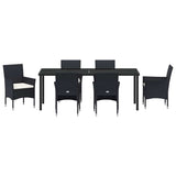 Garden Dining Set with Cushion 7 pcs Black Poly Rattan