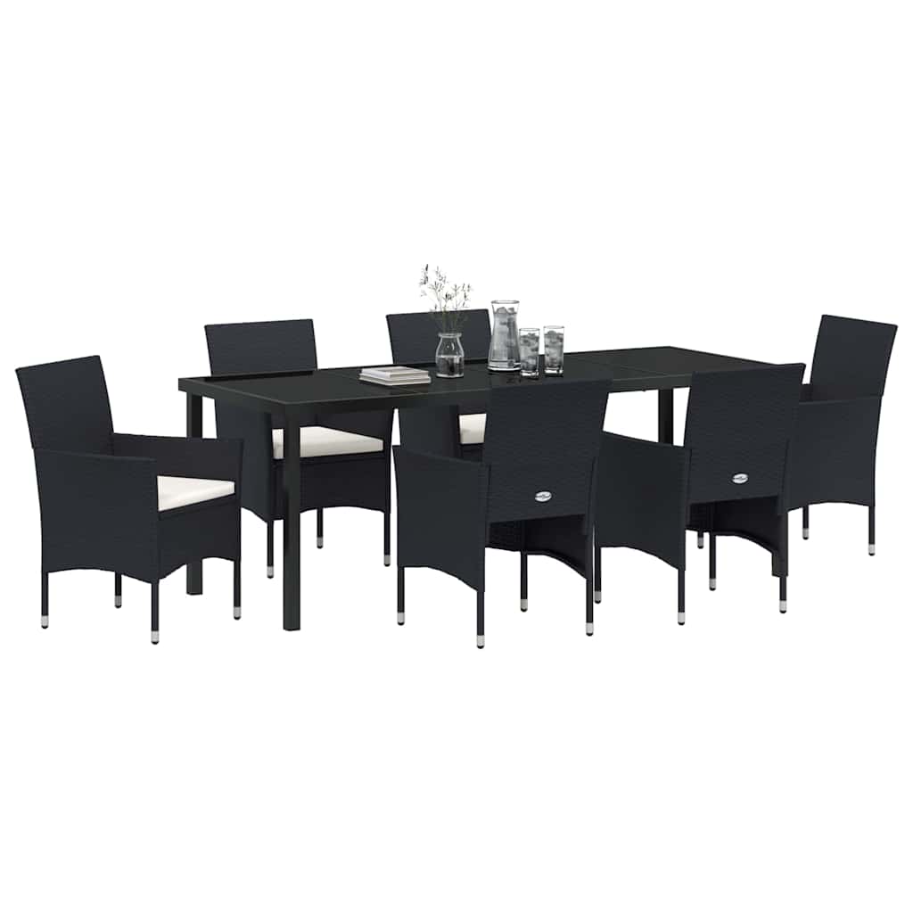 Garden Dining Set with Cushion 7 pcs Black Poly Rattan