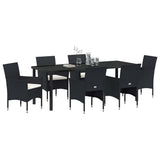 Garden Dining Set with Cushion 7 pcs Black Poly Rattan - Side View
