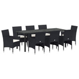 Garden Dining Set with Cushion 9 pcs Black Poly Rattan