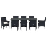 Garden Dining Set with Cushion 9 pcs Black Poly Rattan - Close-Up Angle