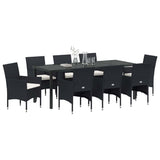 Garden Dining Set with Cushion 9 pcs Black Poly Rattan
