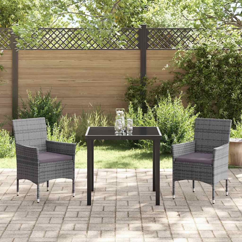 Garden Dining Set with Cushion 3 pcs Grey Poly Rattan