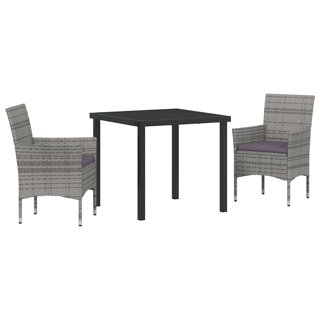 Garden Dining Set with Cushion 3 pcs Grey Poly Rattan