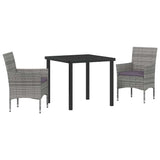 Garden Dining Set with Cushion 3 pcs Grey Poly Rattan - Front View