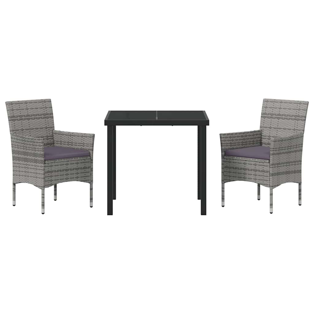 Garden Dining Set with Cushion 3 pcs Grey Poly Rattan