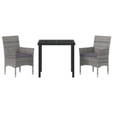 Garden Dining Set with Cushion 3 pcs Grey Poly Rattan