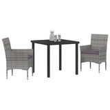 Garden Dining Set with Cushion 3 pcs Grey Poly Rattan - Side View