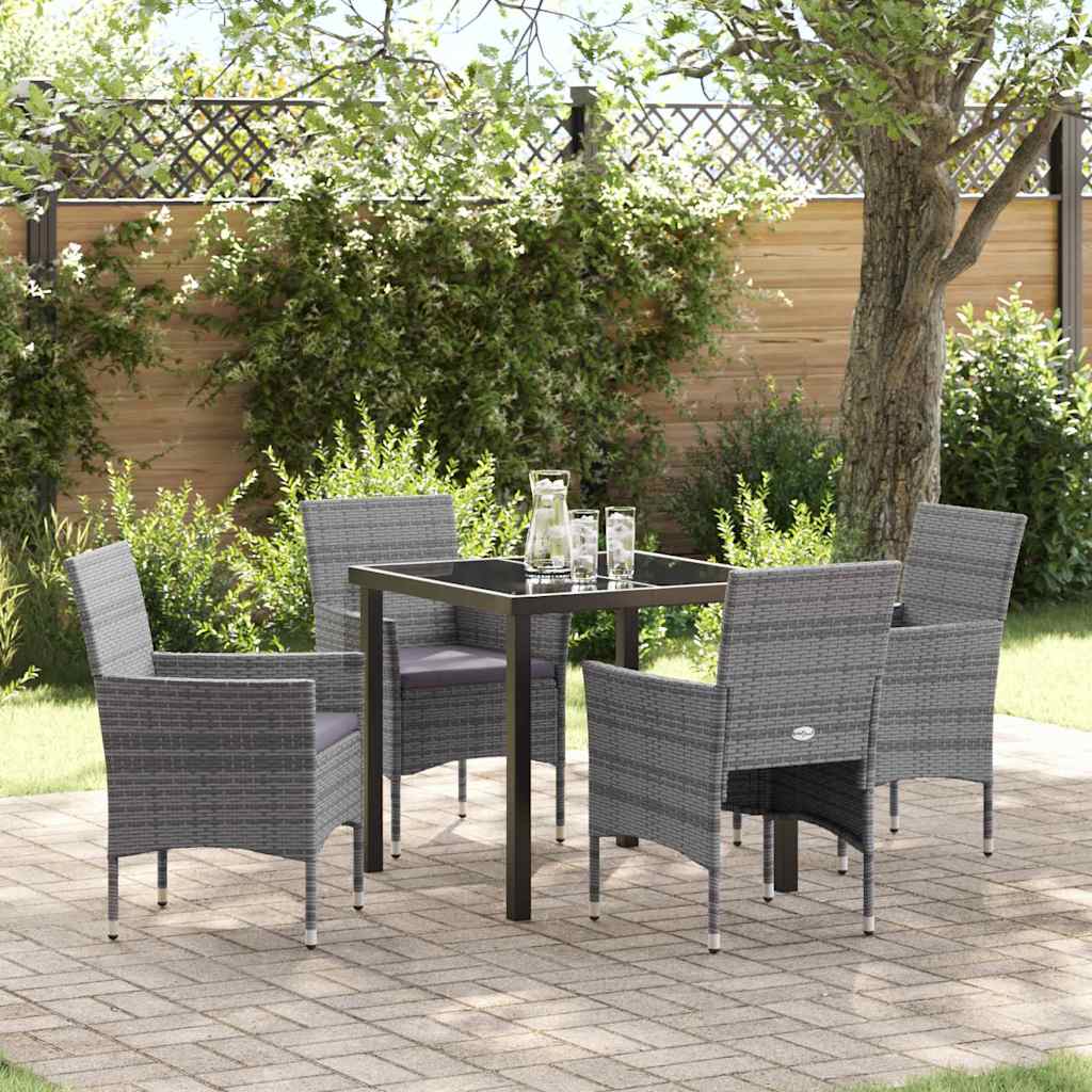 Garden Dining Set with Cushion 5 pcs Grey Poly Rattan