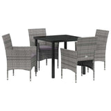 Garden Dining Set with Cushion 5 pcs Grey Poly Rattan