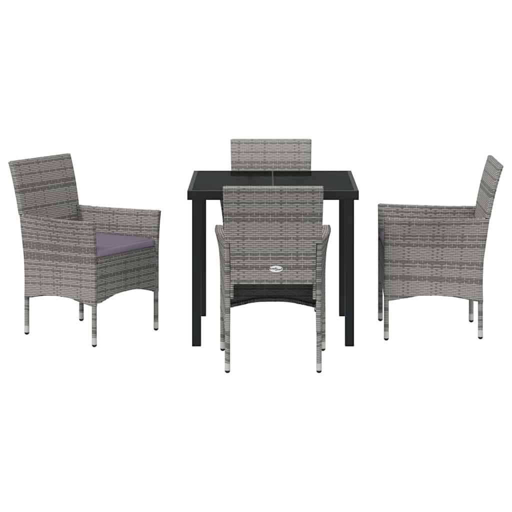 Garden Dining Set with Cushion 5 pcs Grey Poly Rattan