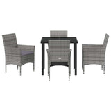 Garden Dining Set with Cushion 5 pcs Grey Poly Rattan