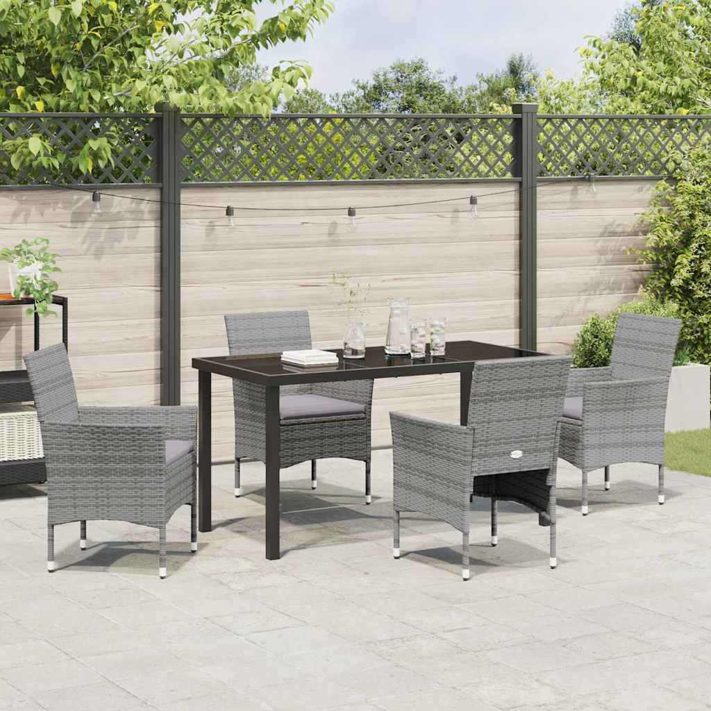 Garden Dining Set with Cushion 5 pcs Grey Poly Rattan