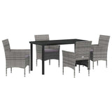 Garden Dining Set with Cushion 5 pcs Grey Poly Rattan - Front View