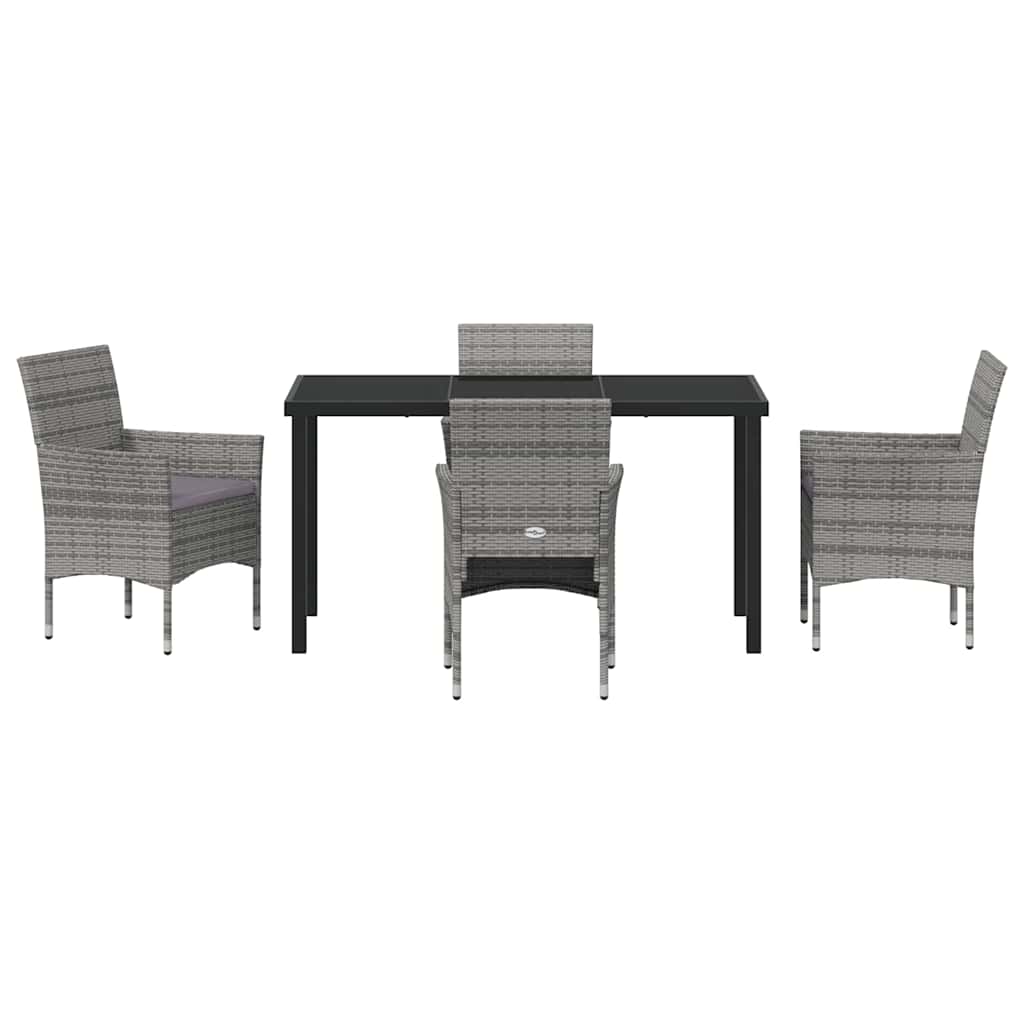 Garden Dining Set with Cushion 5 pcs Grey Poly Rattan