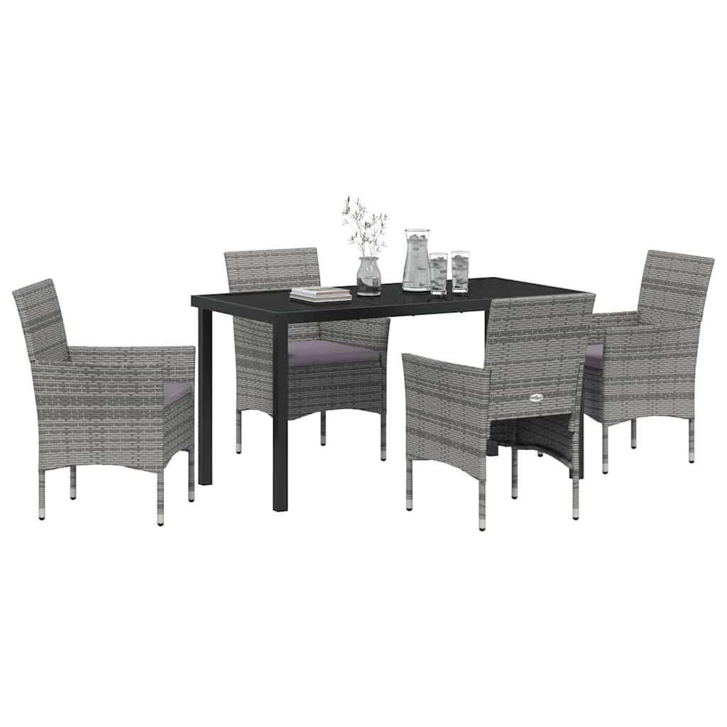 Garden Dining Set with Cushion 5 pcs Grey Poly Rattan