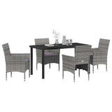 Garden Dining Set with Cushion 5 pcs Grey Poly Rattan