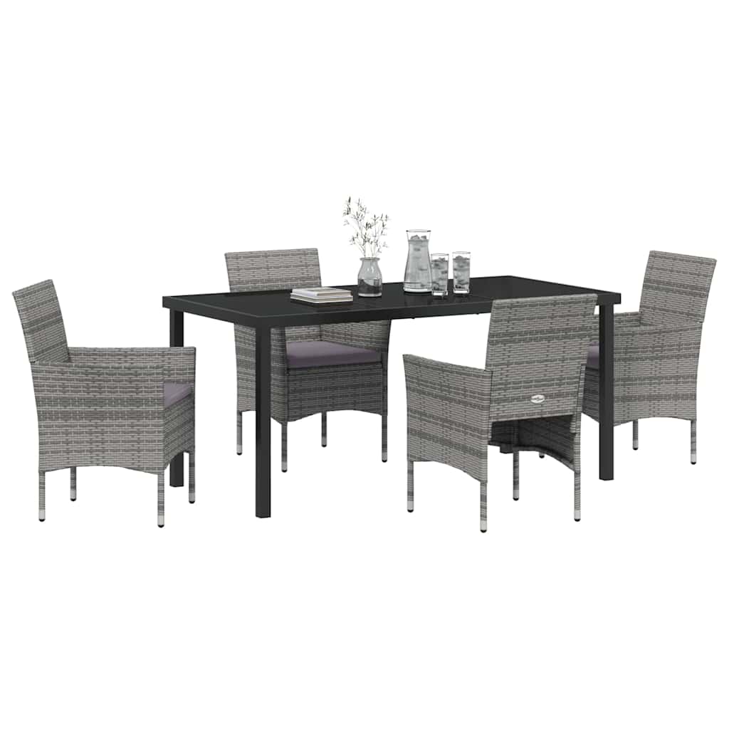 Garden Dining Set with Cushion 5 pcs Grey Poly Rattan