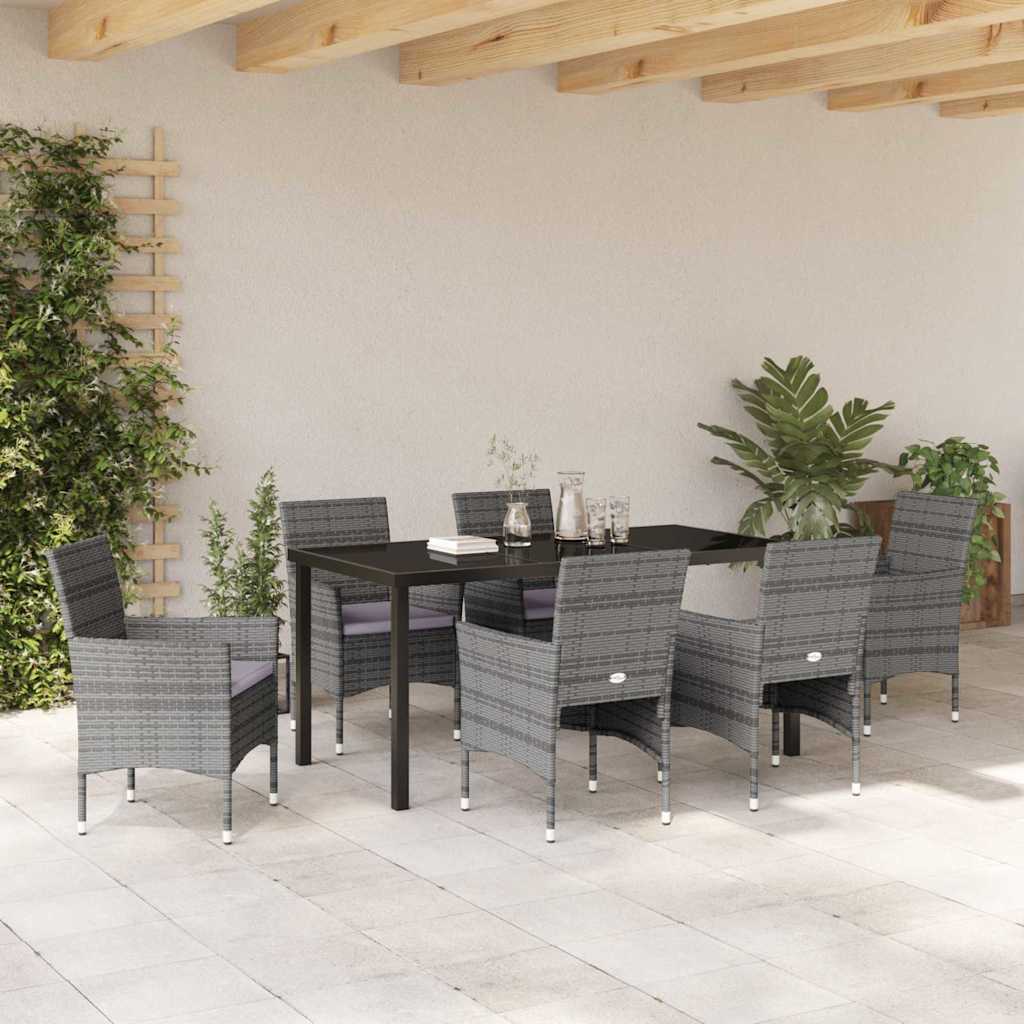 Garden Dining Set with Cushion 7 pcs Grey Poly Rattan