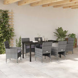 Garden Dining Set with Cushion 7 pcs Grey Poly Rattan