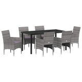 Garden Dining Set with Cushion 7 pcs Grey Poly Rattan - Front View