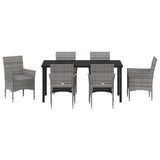 Garden Dining Set with Cushion 7 pcs Grey Poly Rattan - Close-Up Angle