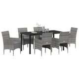 Garden Dining Set with Cushion 7 pcs Grey Poly Rattan - Side View