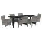 Garden Dining Set with Cushion 7 pcs Grey Poly Rattan - Front View
