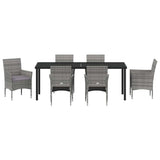 Garden Dining Set with Cushion 7 pcs Grey Poly Rattan - Close-Up Angle