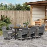 Garden Dining Set with Cushion 9 pcs Grey Poly Rattan