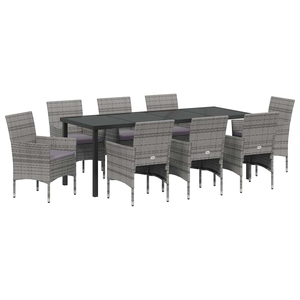 Garden Dining Set with Cushion 9 pcs Grey Poly Rattan