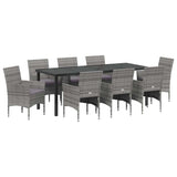 Garden Dining Set with Cushion 9 pcs Grey Poly Rattan