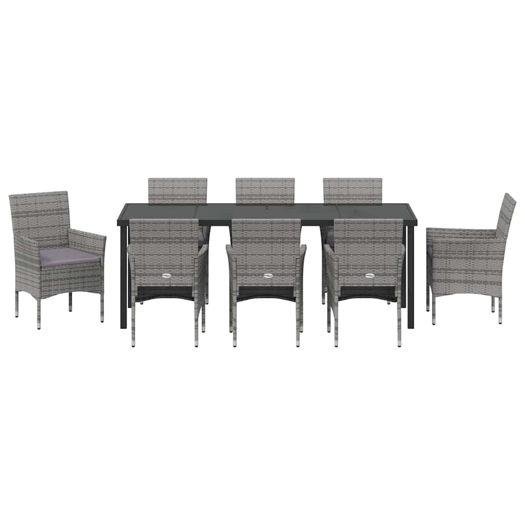 Garden Dining Set with Cushion 9 pcs Grey Poly Rattan