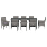 Garden Dining Set with Cushion 9 pcs Grey Poly Rattan