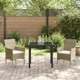 Garden Dining Set with Cushion 3 pcs Beige Poly Rattan