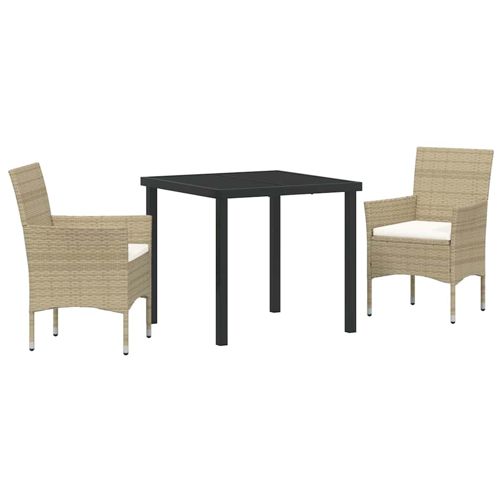 Garden Dining Set with Cushion 3 pcs Beige Poly Rattan