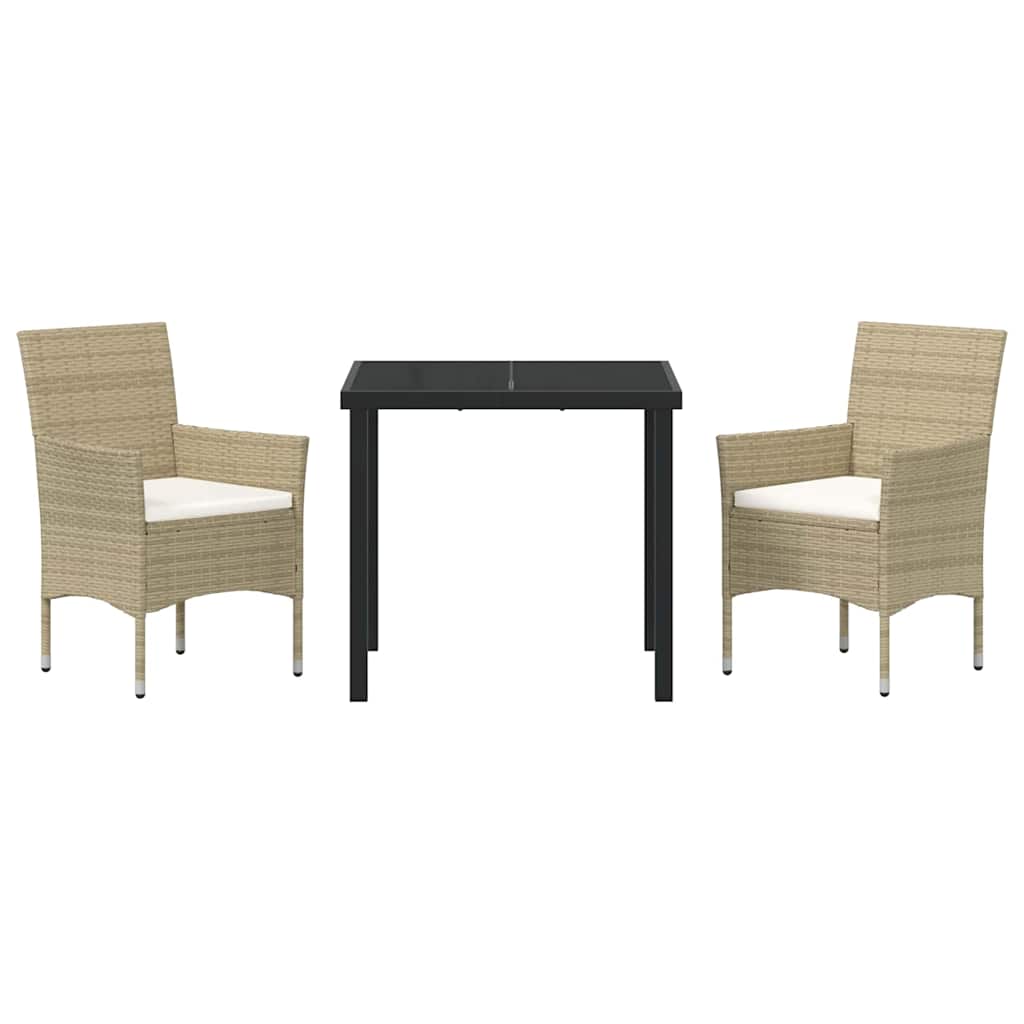 Garden Dining Set with Cushion 3 pcs Beige Poly Rattan