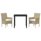 Garden Dining Set with Cushion 3 pcs Beige Poly Rattan - Close-Up Angle