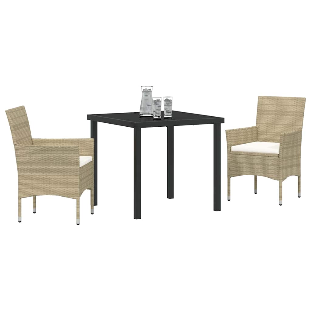 Garden Dining Set with Cushion 3 pcs Beige Poly Rattan